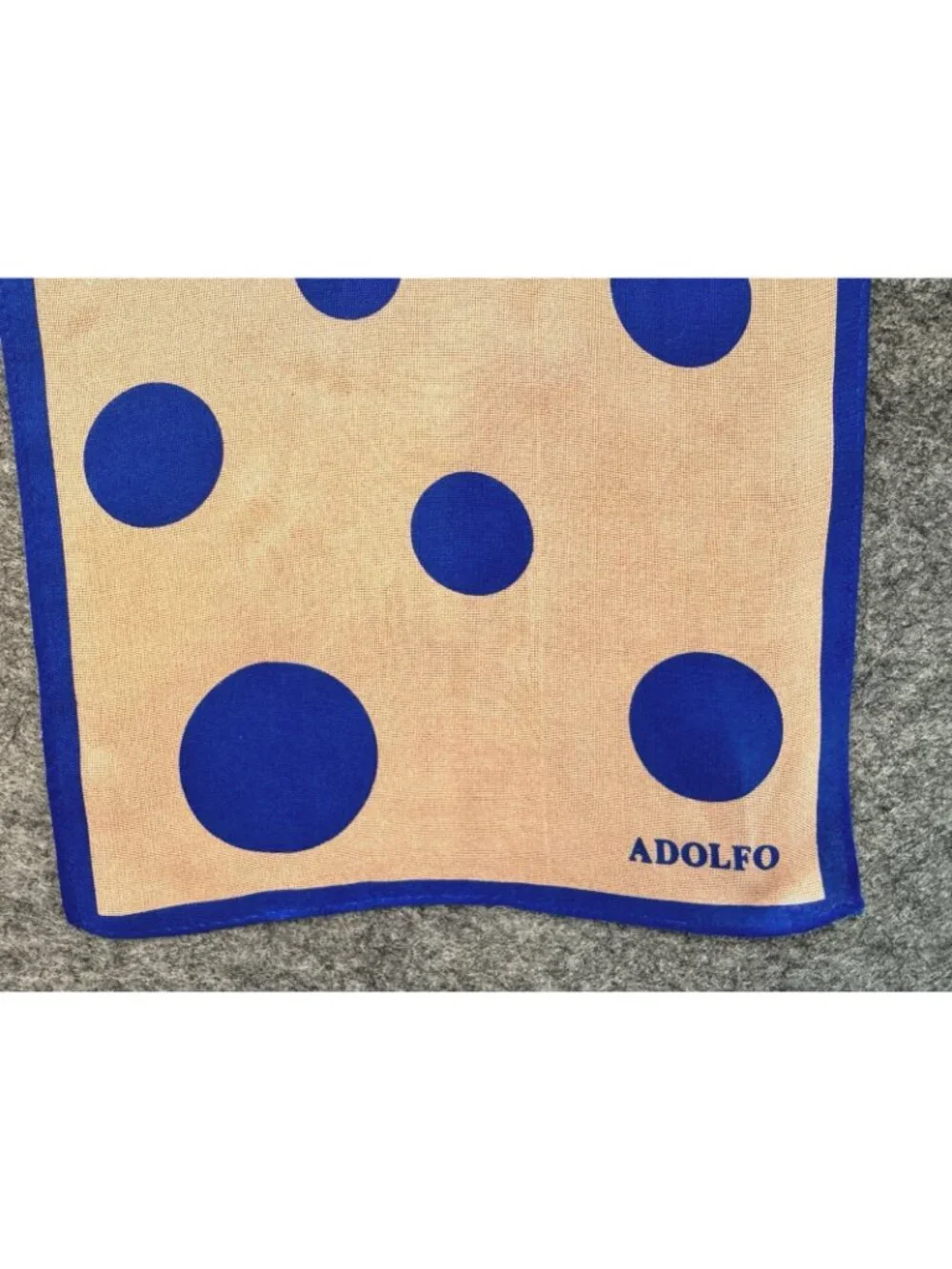 Vintage ADOLFO Silk Scarf, Polka Dots, Peachy Pink & Cobalt Blue 10